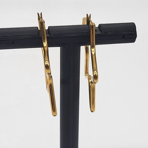 VTG Monet Star Gold Tone Hoop Earrings 2" - Picture 6 of 9